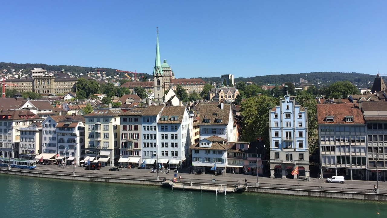 View of the Limmat river bank and Niederdörfli in Zurich